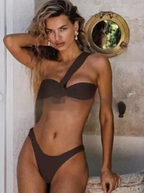 Navy Twist-Front Three-Piece Bikini and Sarong Set