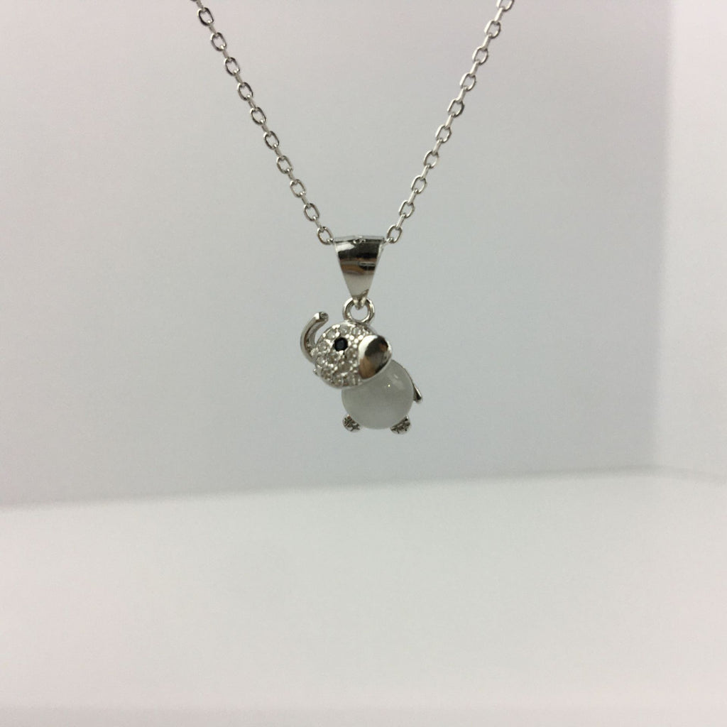 Silver Cat's Eye Elephant Necklace for Women