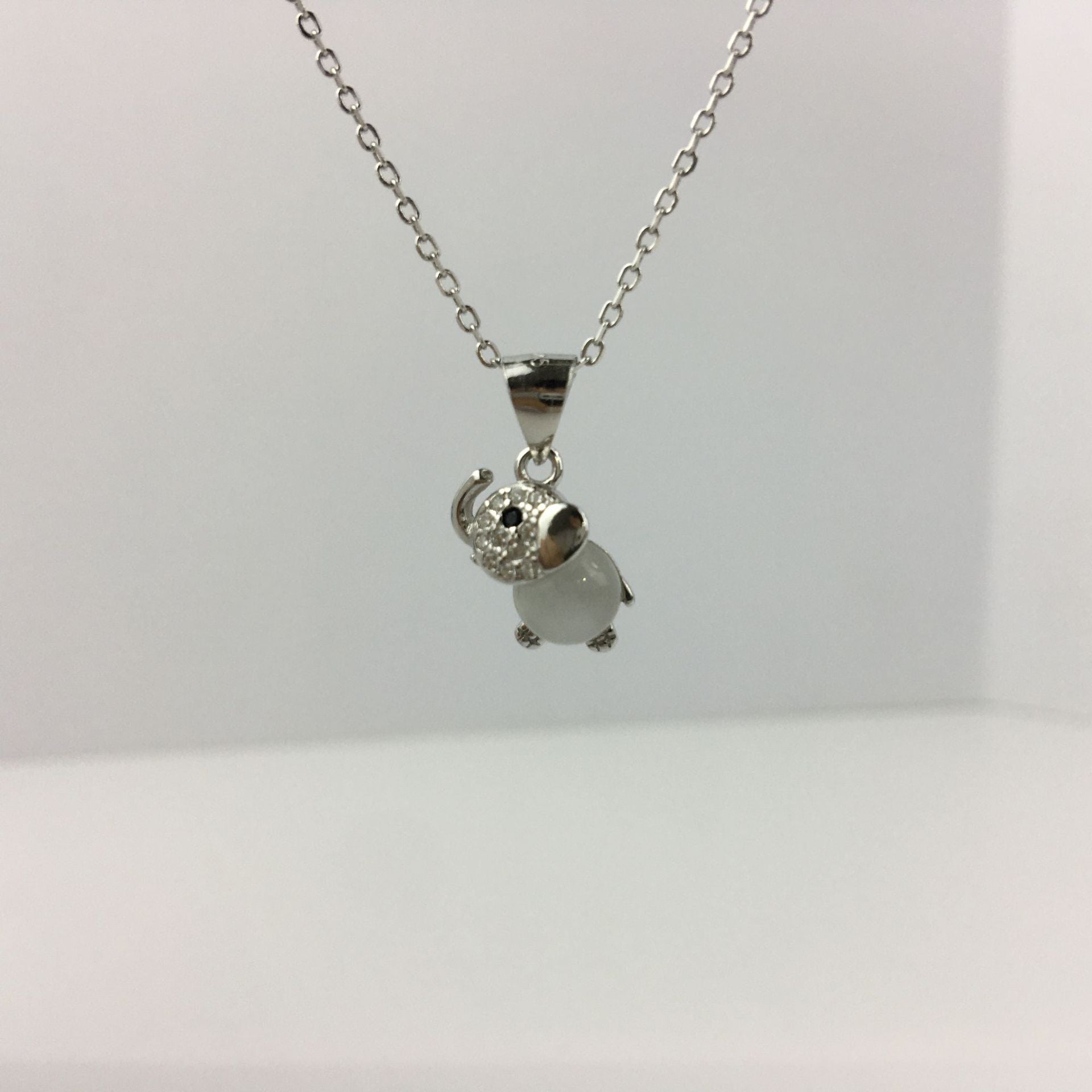 Silver Cat's Eye Elephant Necklace for Women