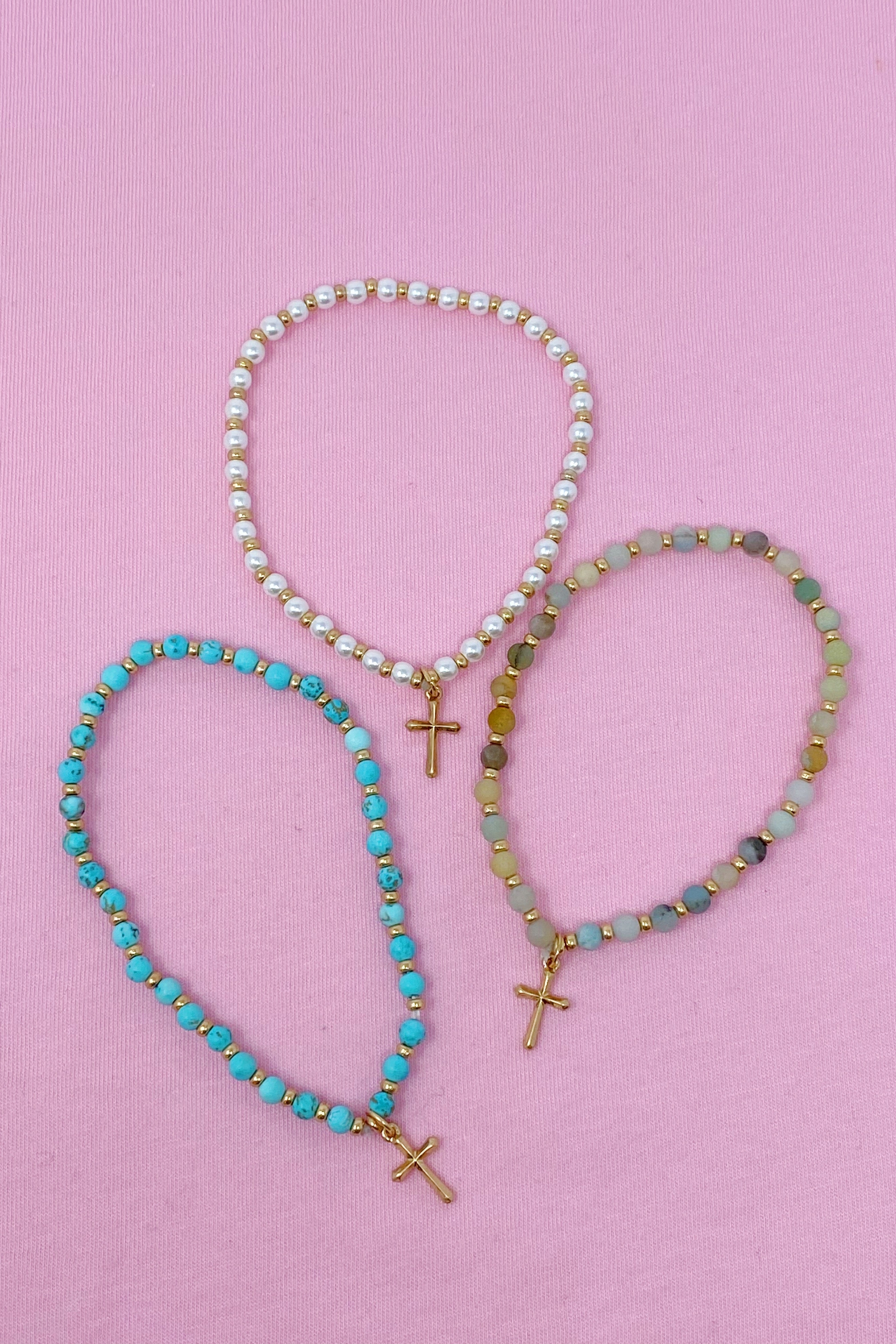 Stone Bead Cross Anklet