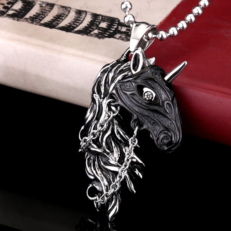 Chinese Zodiac Horse Necklace in Titanium Steel
