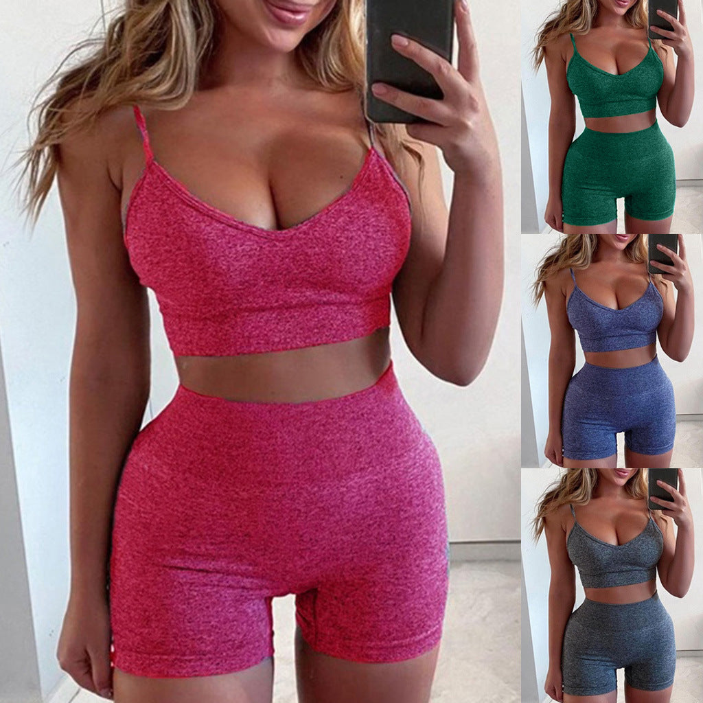 Summer Women's Sexy Solid Sports Set with Shorts