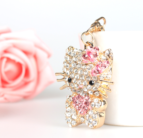 Fashion Pendant Cat Heart Rhinestone Bag Buckle Keychain | Accessory