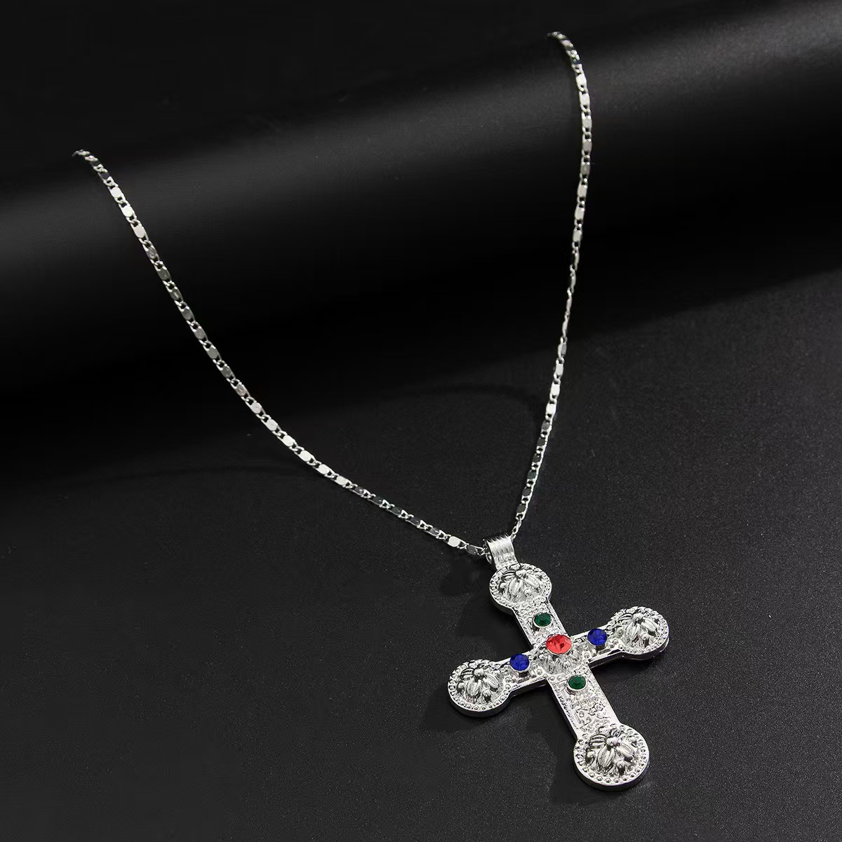 Twin Cross Tassel Pearl Necklace
