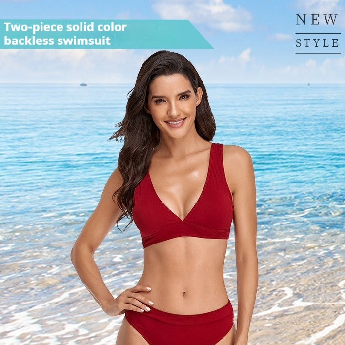 Yellow Ribbed V-Neck Bikini Set