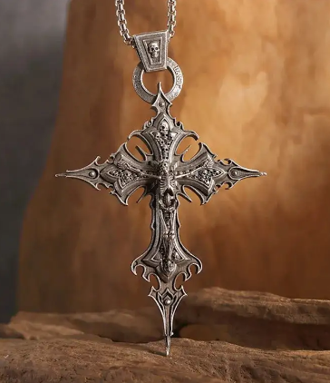 Vintage Gothic Cross Chain with Skull Pendant (One Piece) | Christian Jewelry