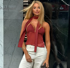 Women's Polka Dot Deep V Lace-Up Backless Tube Top Vest