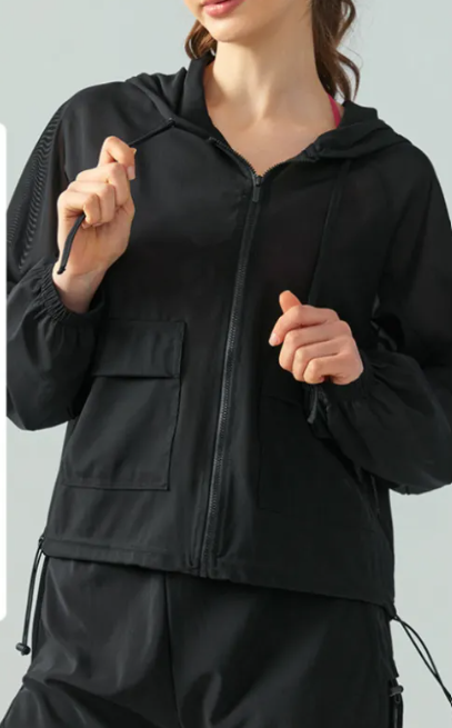 Women's Loose Zippered Drawstring Yoga Long Sleeve Sports Jacket Cover Up