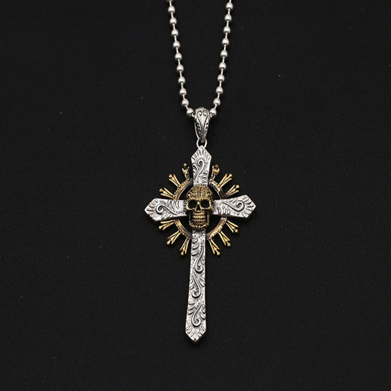 Wholesale Silver Vintage Punk Skull Cross Pendant