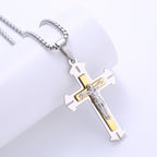AML Vintage Stainless Steel Double Layer Jesus Cross Necklace