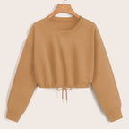 Trendy Women's Long Sleeve Crop Top with Drawstring Hem
