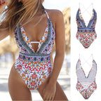 Boho Floral Deep-V One-Piece Swimsuit
