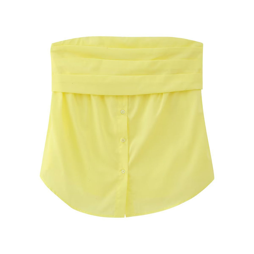 Spring New European Style Pleated Button Crop Top