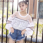 Women's O Neck Lace Long Sleeve Crop Top - Casual Style