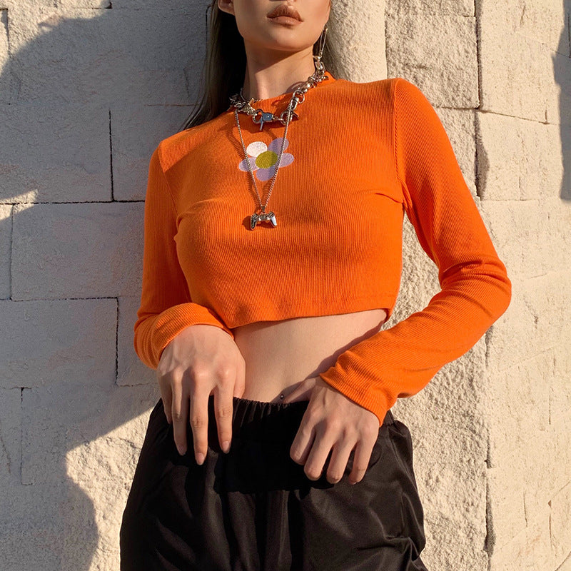 2019 Autumn Floral Print Long Sleeve Crop Top