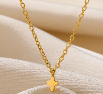 18K Gold Plated Necklace with Tiny Cross (One Piece)