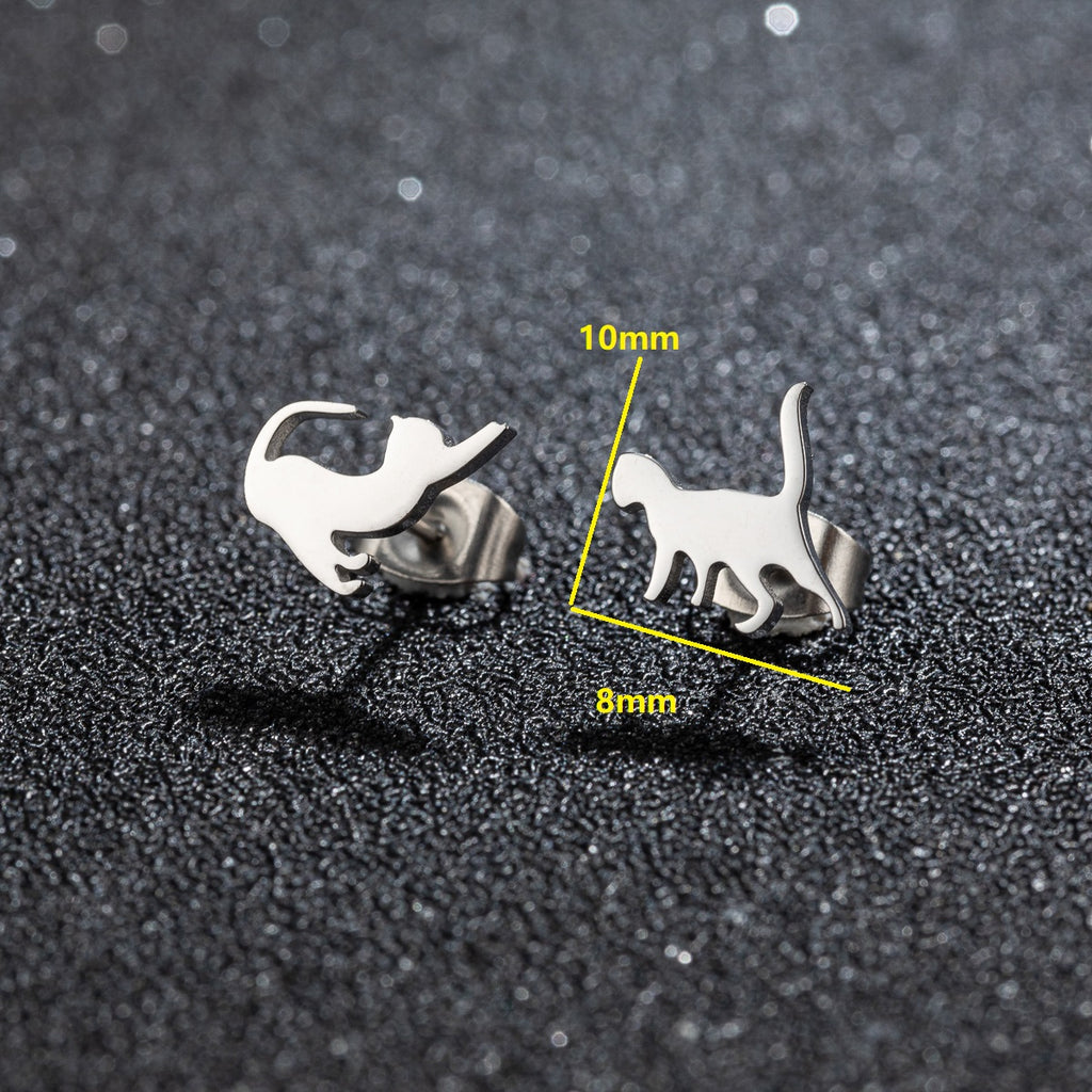 Minimalist Stainless Steel Cat Earrings for Girls (1 Pair)