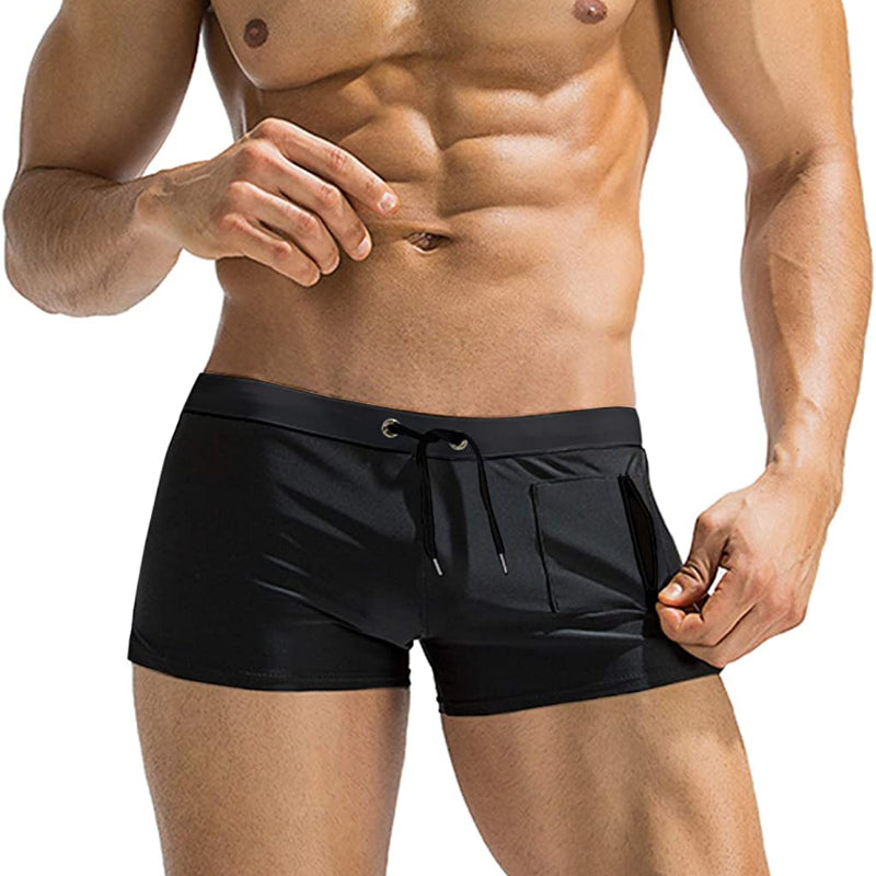 Men's Square-Leg Swim Trunks with Zip Pocket