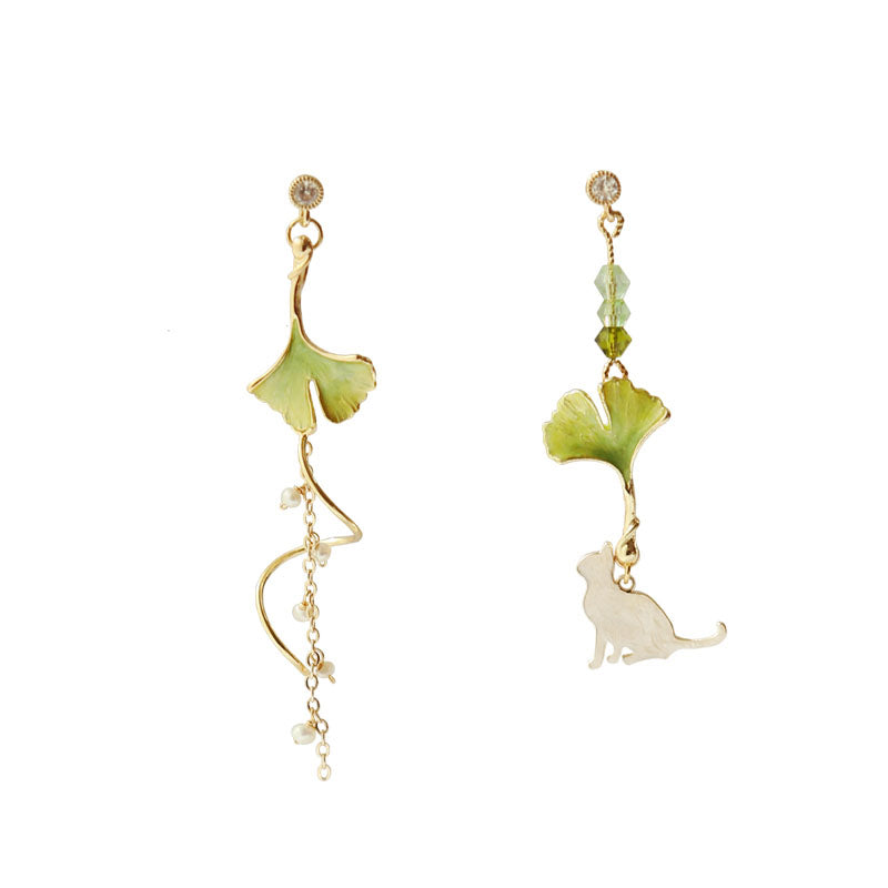 Ginkgo Cat Earrings - Cute and Sweet Student Style