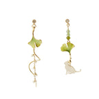 Ginkgo Cat Earrings - Cute and Sweet Student Style