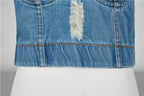 Korean Style Vintage Denim Crop Top for Women