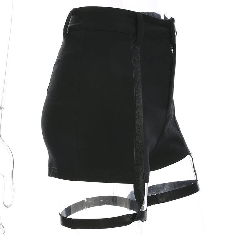Gothic Black Shorts with Lace-up Design for Women