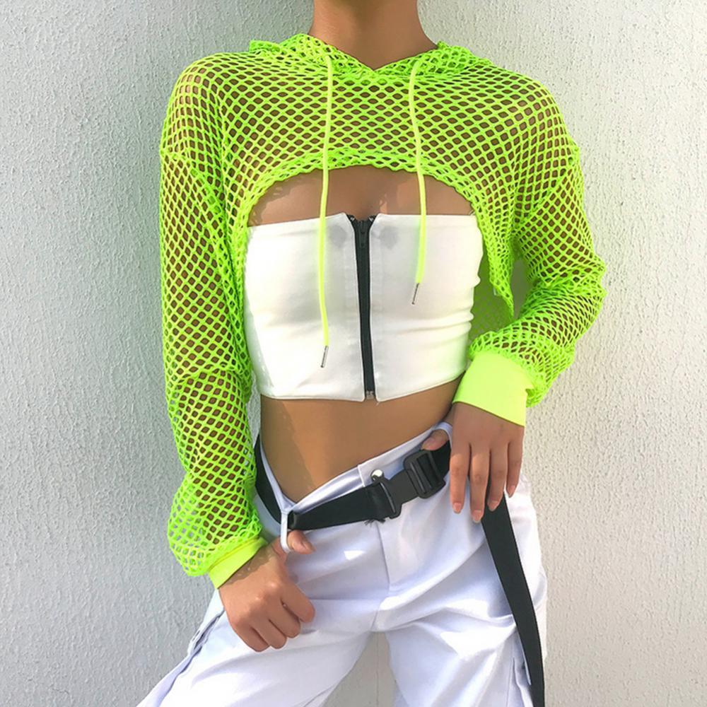 Casual Oversize Fishnet Crop Hoodie Tank Top for Women | Streetwear