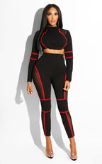 Mesh Panel Sexy Crop Top and High-Waisted Leggings Set