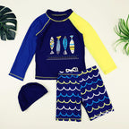 Boys Long-Sleeve UV Rash Guard Swim Set with Cap