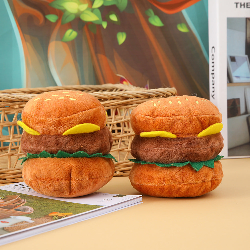 Hamburger Dog Chew Toy with Sound - Durable Plush Pet Toy