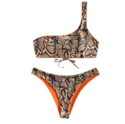 Snake Print One-Shoulder Bikini Set
