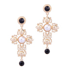 Vintage Baroque Pearl Cross Women's Earrings