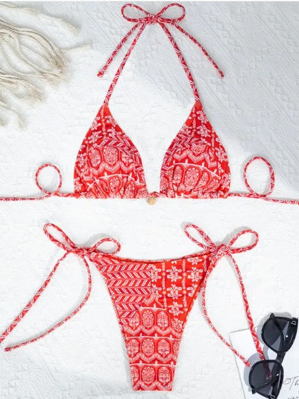 Bohemian Print Triangle String Bikini Set