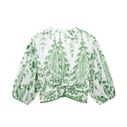 Embroidered V-Neck Crop Top and High-Waist Shorts
