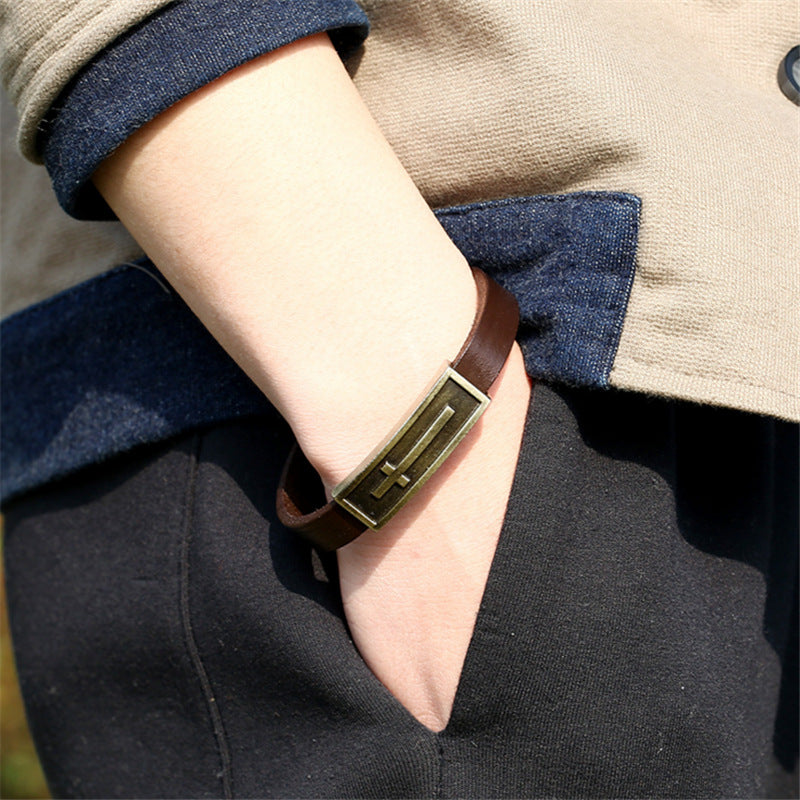 Vintage Cattle Leather Cross Bracelet Ornament