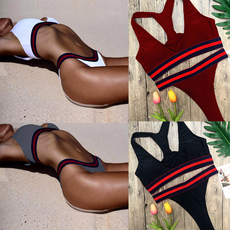 Sporty Striped-Band Bikini Set