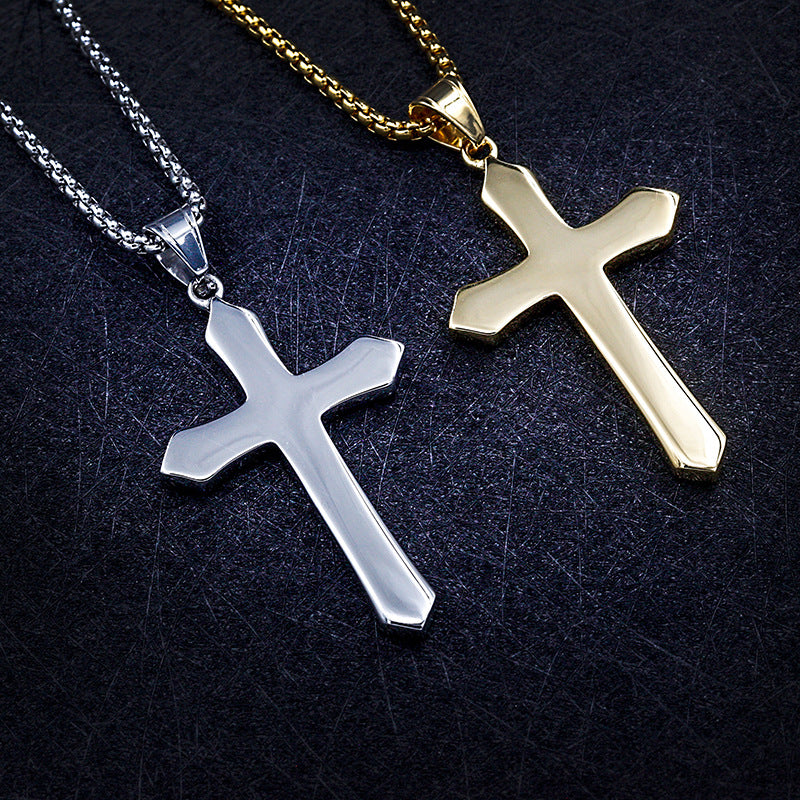 Jesus Cross Pendant Necklace for Men - Titanium Steel Christian Jewelry