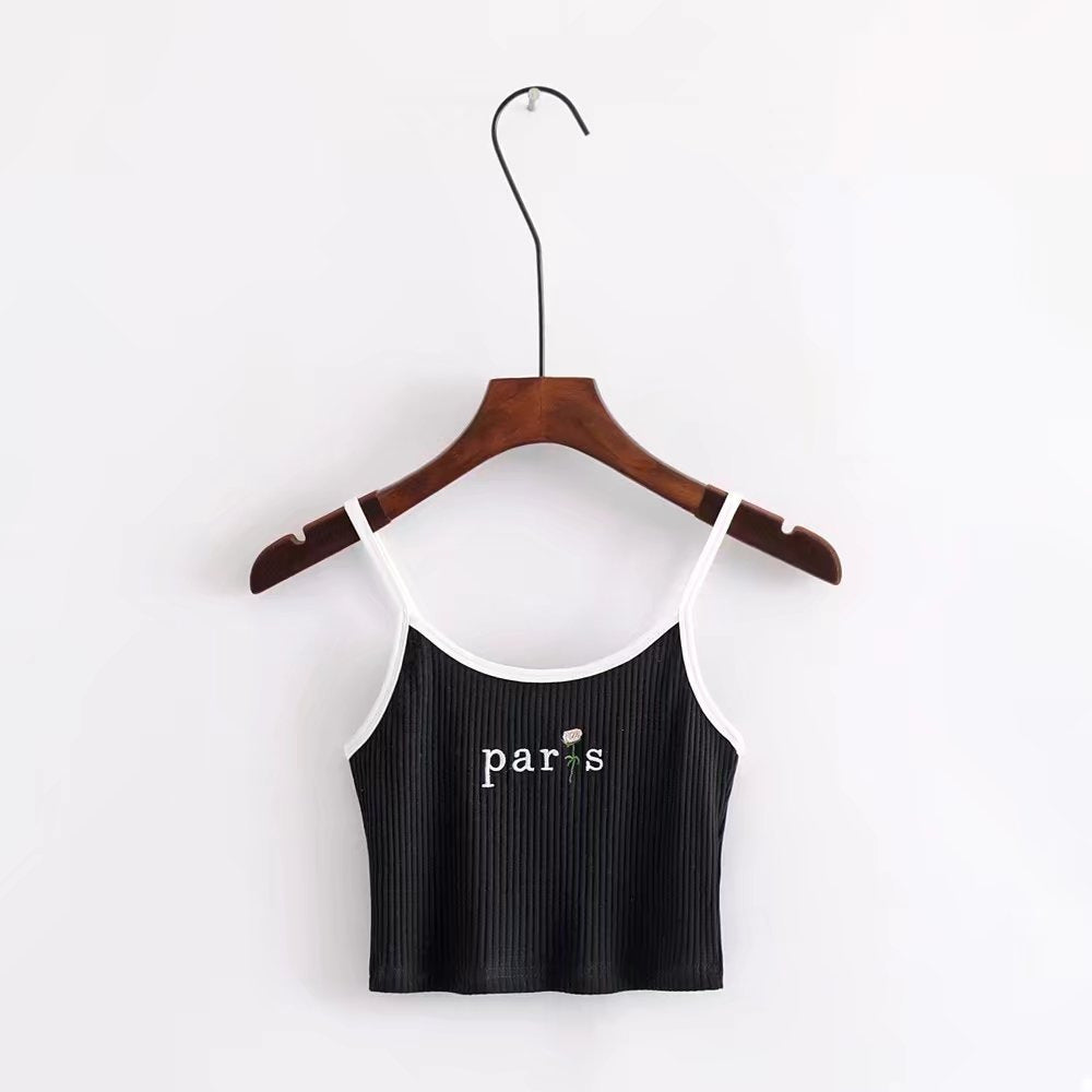 Rose Embroidered Sleeveless Crop Top for Women
