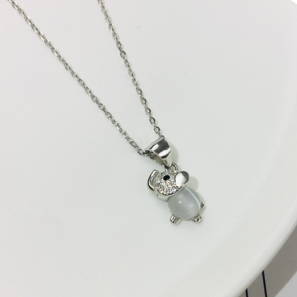 Silver Cat's Eye Elephant Necklace for Women