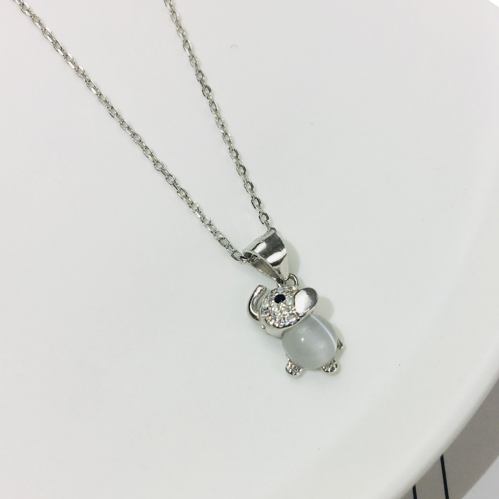Silver Cat's Eye Elephant Necklace for Women