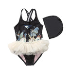 Girls Fairy Tutu One-Piece Swimsuit with Cap