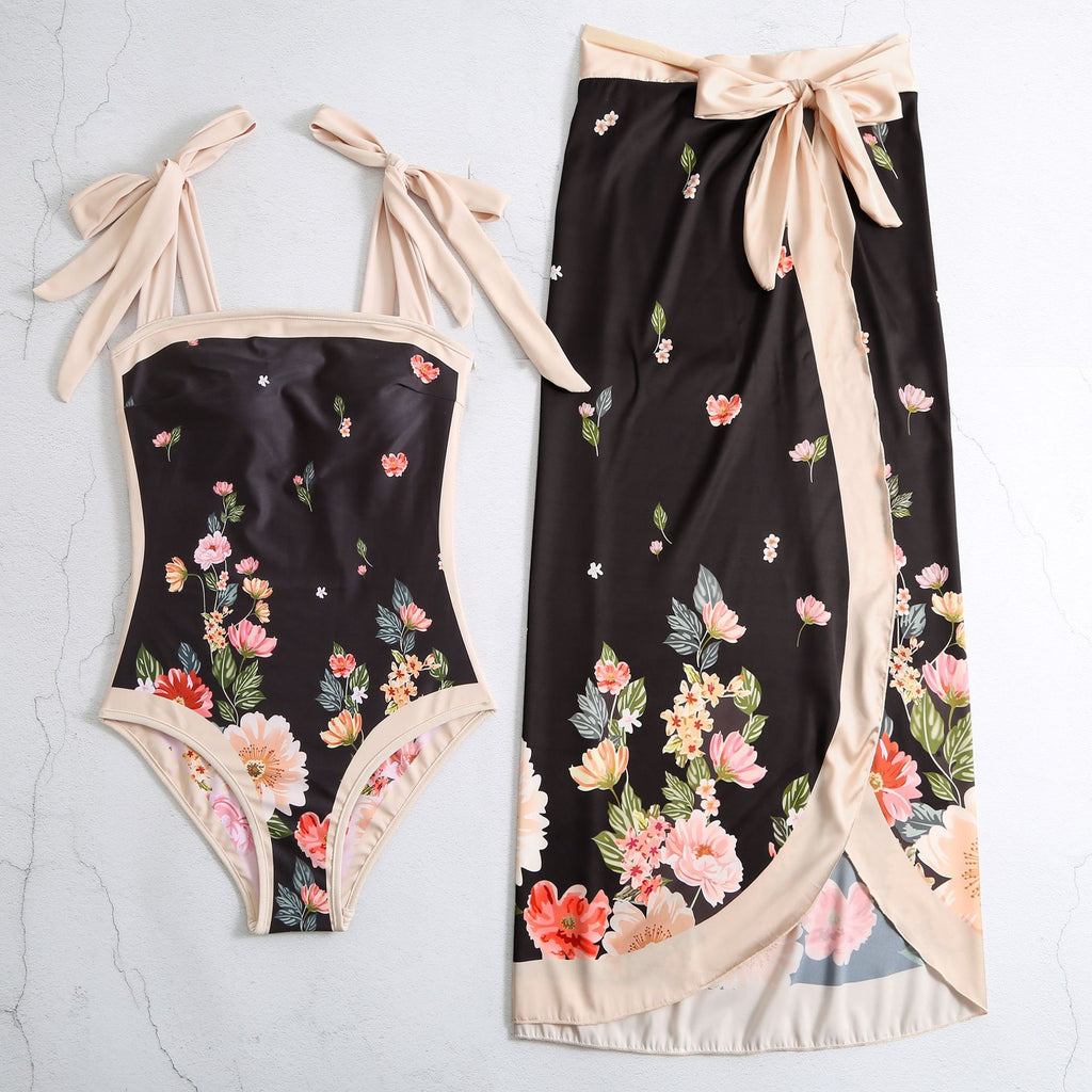 Floral One-Piece Swimsuit with Sarong