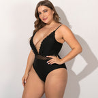 Plus Size Lace Trim One-Piece Swimsuit for Women