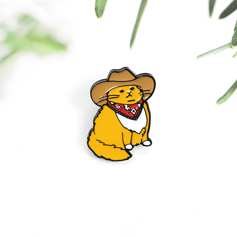 Creative Cartoon Cowboy Cat Alloy Brooch Accessory