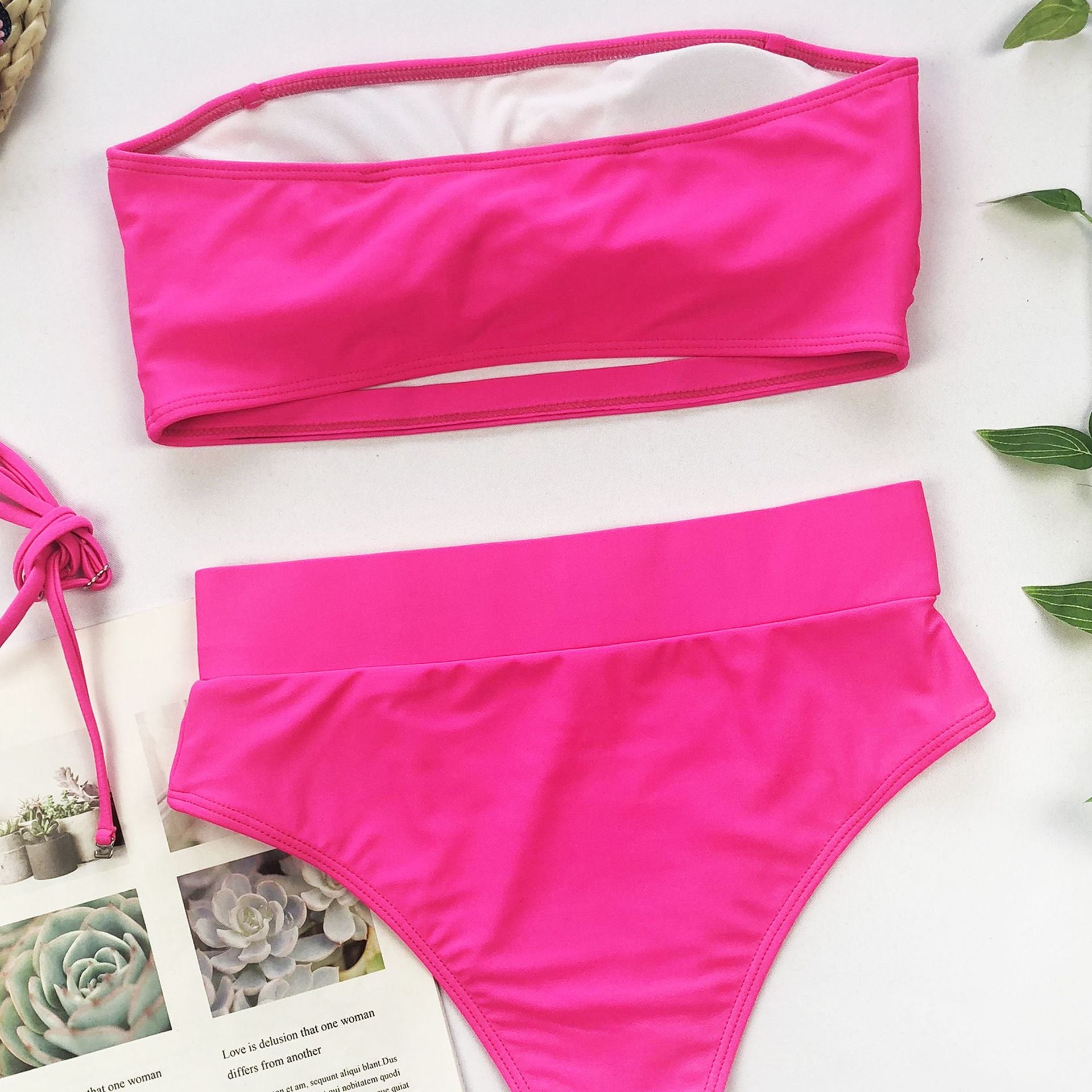 Metal Buckle Strapless Bandeau Bikini Set