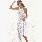 White Crochet Lace Sleeveless Beach Cover-Up Dress
