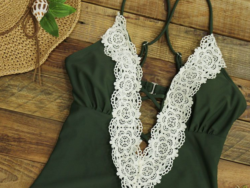 Crochet Plunge One-Piece Swimsuit