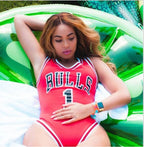 Red Basketball Jersey One-Piece Swimsuit
