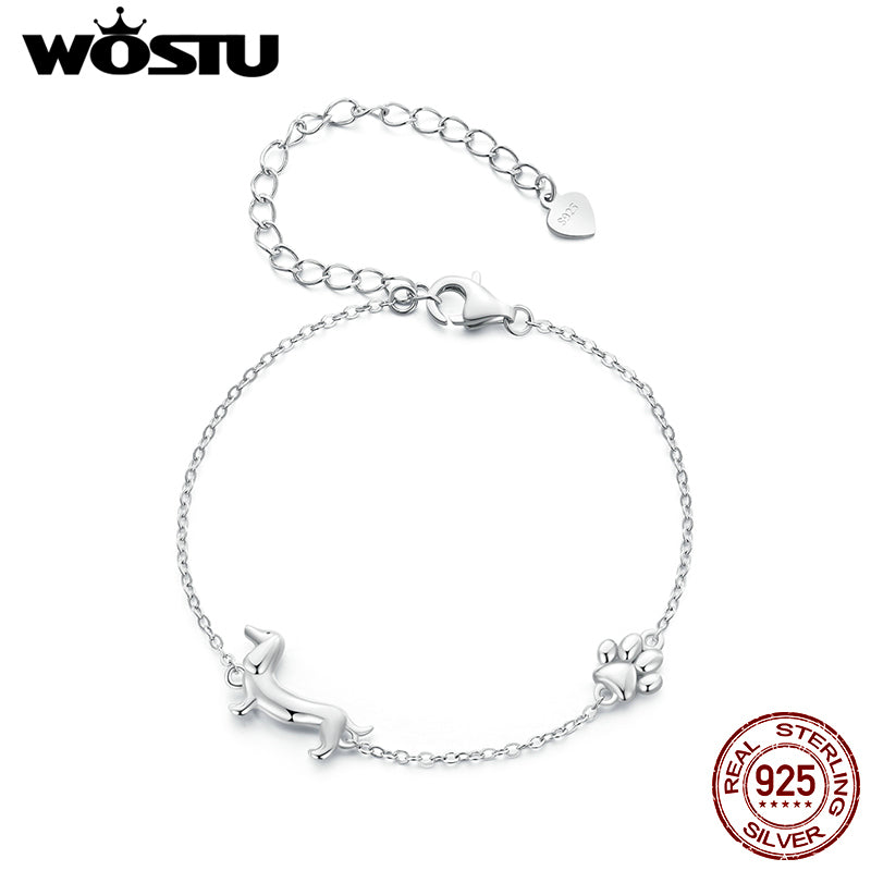 WOSTU Silver Dachshund Dog Charm Bracelet for Women