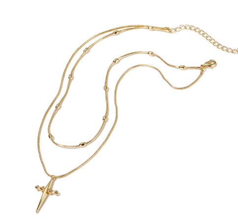 Fashionable Double Layer Gold Cross Necklace with Pendant | Christian Jewelry
